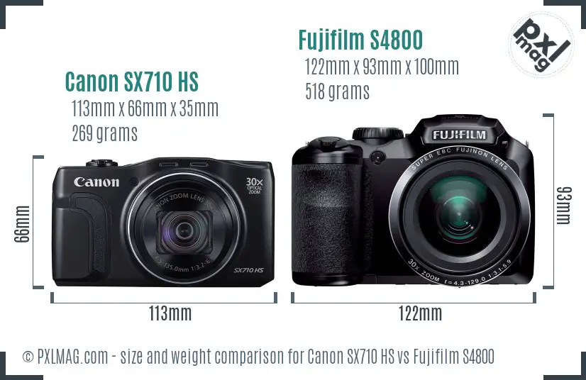 Canon SX710 HS vs Fujifilm S4800 size comparison