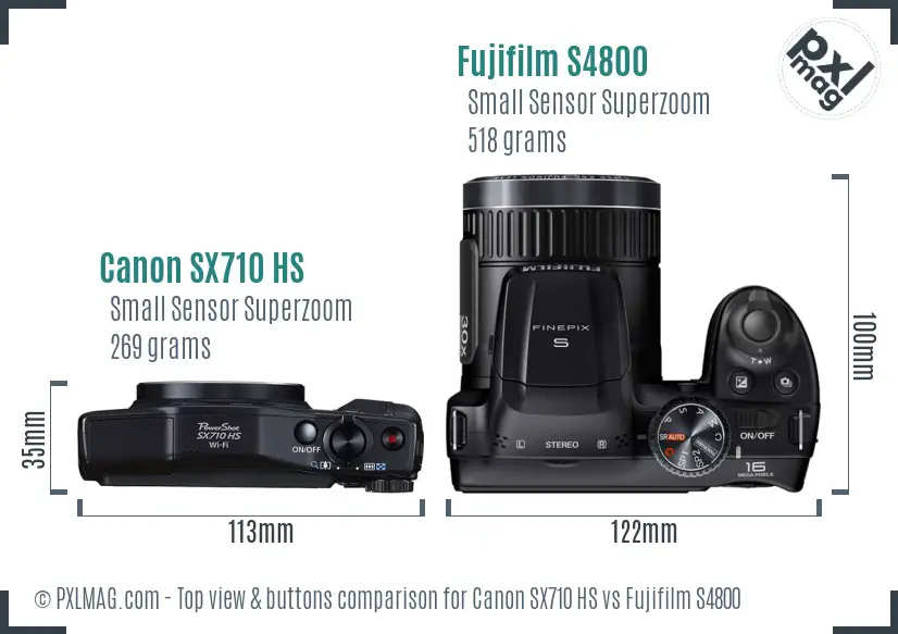 Canon SX710 HS vs Fujifilm S4800 top view buttons comparison