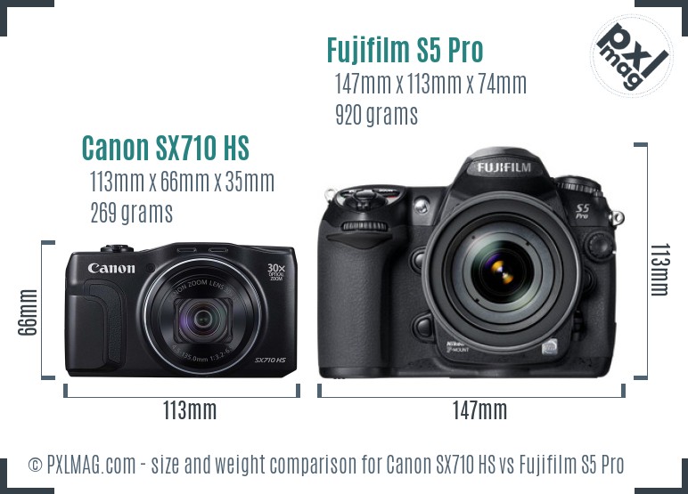 Canon SX710 HS vs Fujifilm S5 Pro size comparison