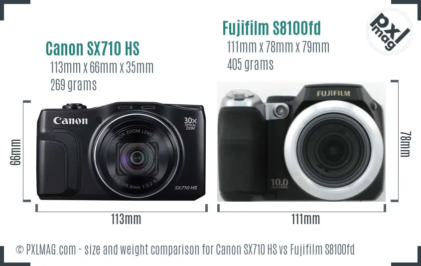 Canon SX710 HS vs Fujifilm S8100fd size comparison