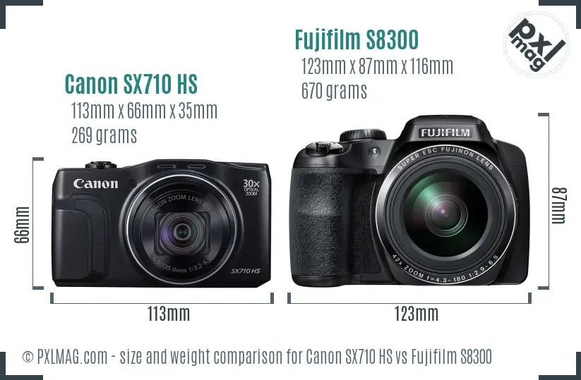 Canon SX710 HS vs Fujifilm S8300 size comparison