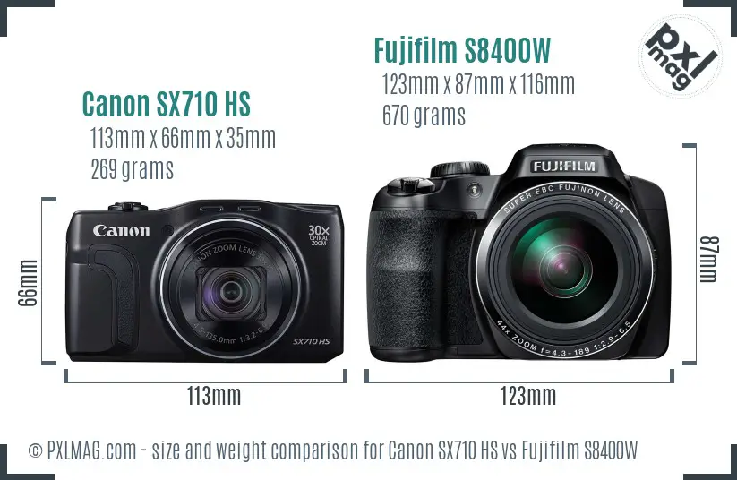 Canon SX710 HS vs Fujifilm S8400W size comparison