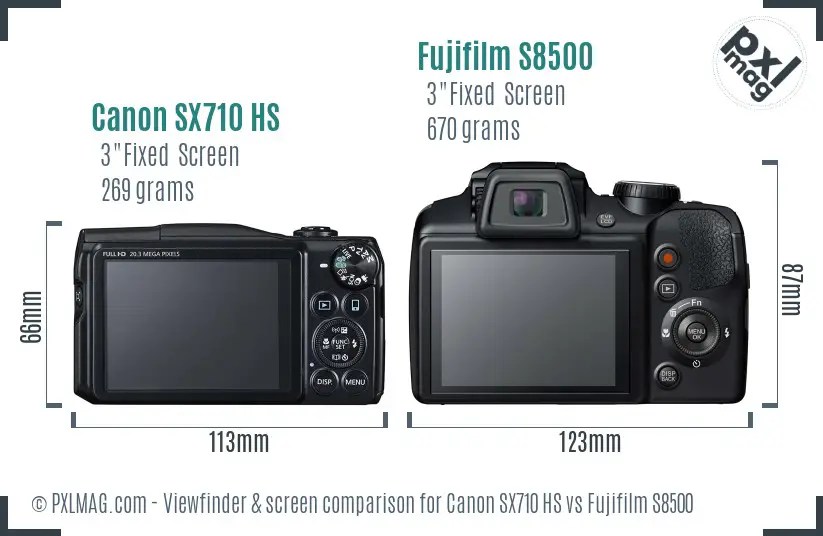 Canon SX710 HS vs Fujifilm S8500 Screen and Viewfinder comparison