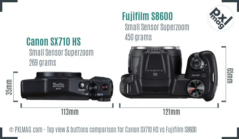 Canon SX710 HS vs Fujifilm S8600 top view buttons comparison