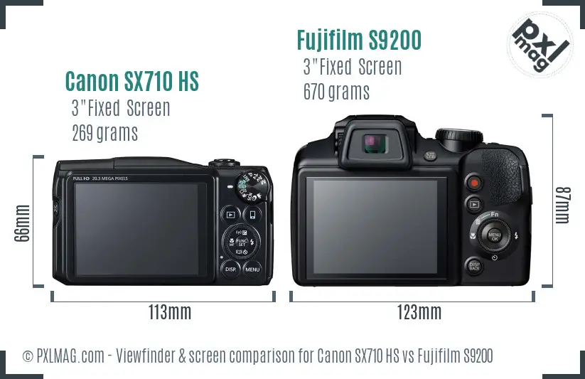 Canon SX710 HS vs Fujifilm S9200 Screen and Viewfinder comparison