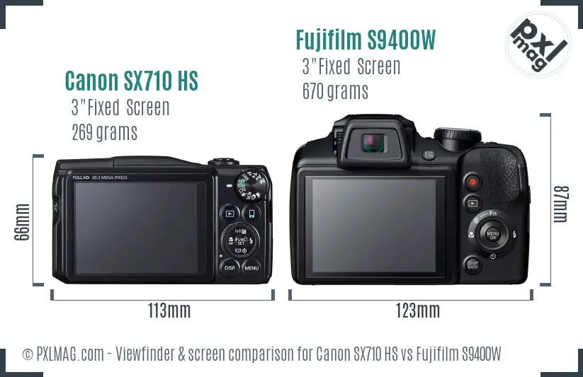 Canon SX710 HS vs Fujifilm S9400W Screen and Viewfinder comparison