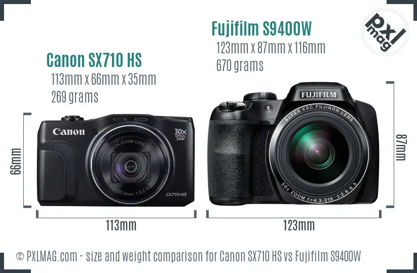 Canon SX710 HS vs Fujifilm S9400W size comparison