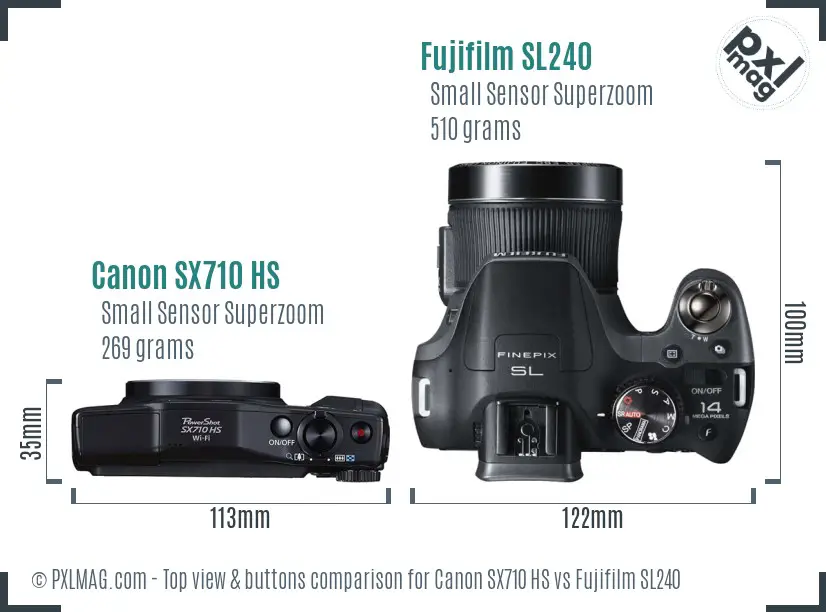 Canon SX710 HS vs Fujifilm SL240 top view buttons comparison Canon SX710 HS vs Fujifilm SL240 top view buttons comparison