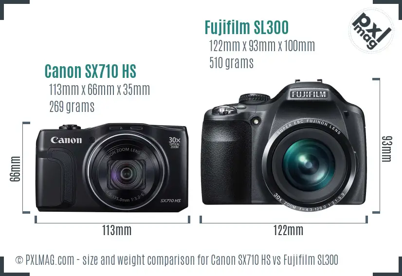 Canon SX710 HS vs Fujifilm SL300 size comparison