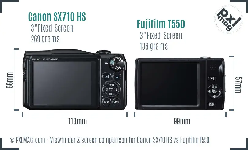 Canon SX710 HS vs Fujifilm T550 Screen and Viewfinder comparison