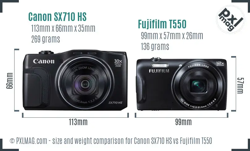Canon SX710 HS vs Fujifilm T550 size comparison