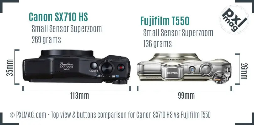 Canon SX710 HS vs Fujifilm T550 top view buttons comparison