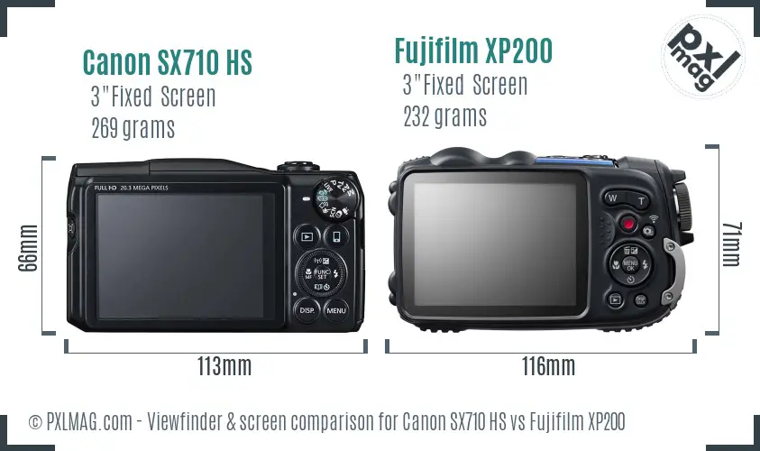 Canon SX710 HS vs Fujifilm XP200 Screen and Viewfinder comparison