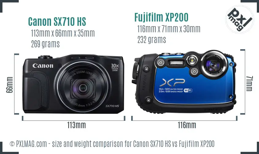 Canon SX710 HS vs Fujifilm XP200 size comparison