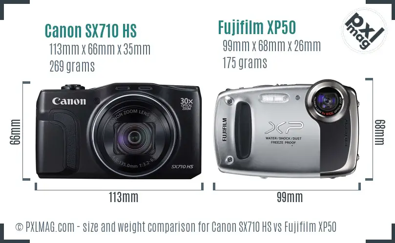 Canon SX710 HS vs Fujifilm XP50 size comparison Canon SX710 HS vs Fujifilm XP50 size comparison
