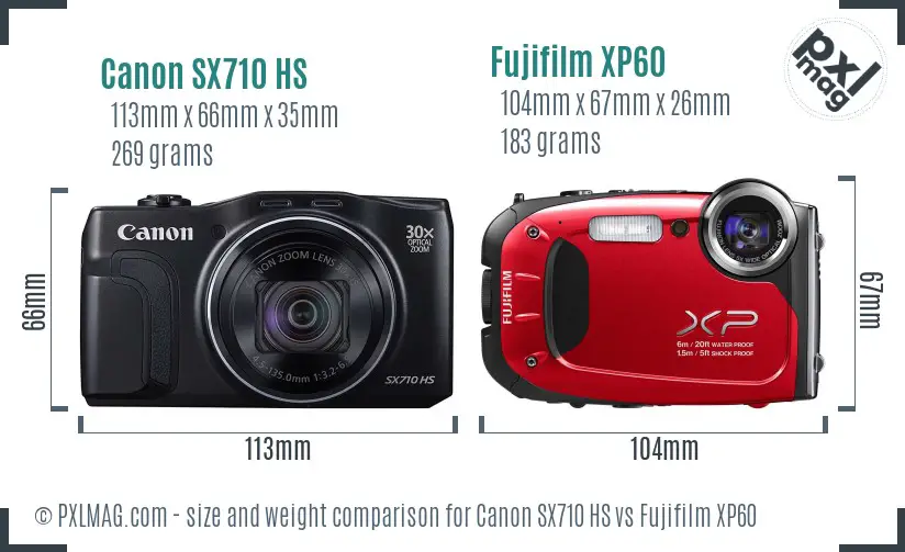 Canon SX710 HS vs Fujifilm XP60 size comparison