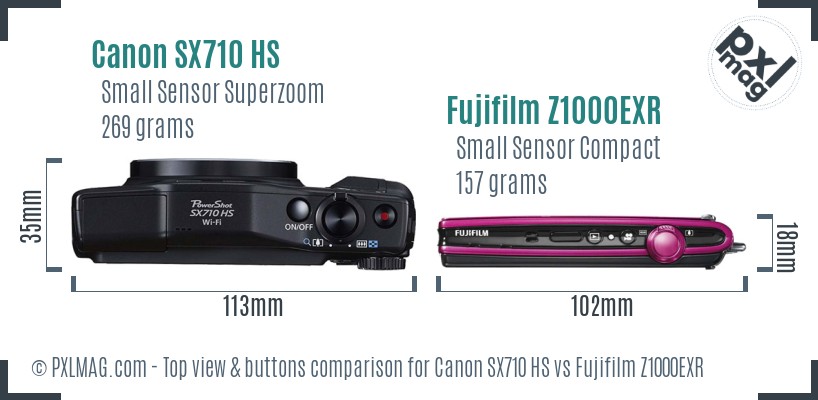 Canon SX710 HS vs Fujifilm Z1000EXR top view buttons comparison