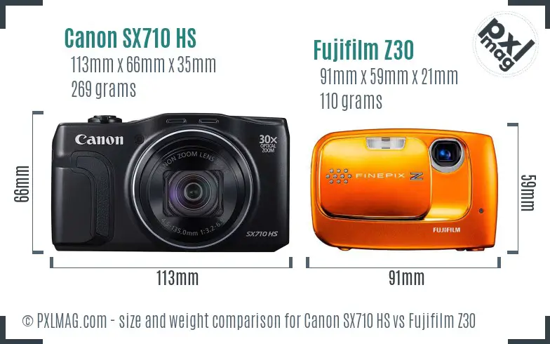 Canon SX710 HS vs Fujifilm Z30 size comparison