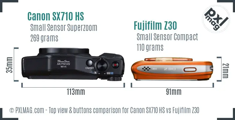 Canon SX710 HS vs Fujifilm Z30 top view buttons comparison