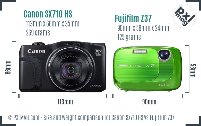 Canon SX710 HS vs Fujifilm Z37 size comparison