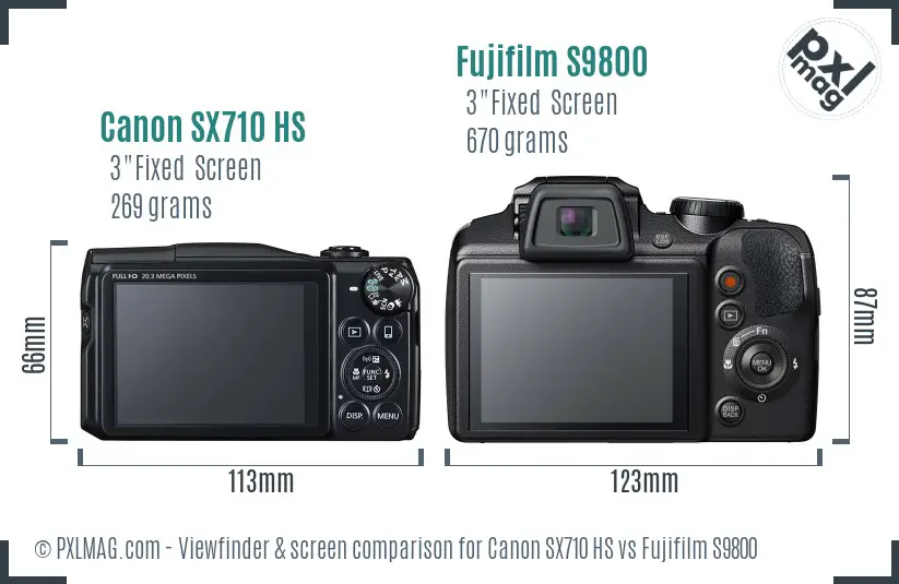 Canon SX710 HS vs Fujifilm S9800 Screen and Viewfinder comparison