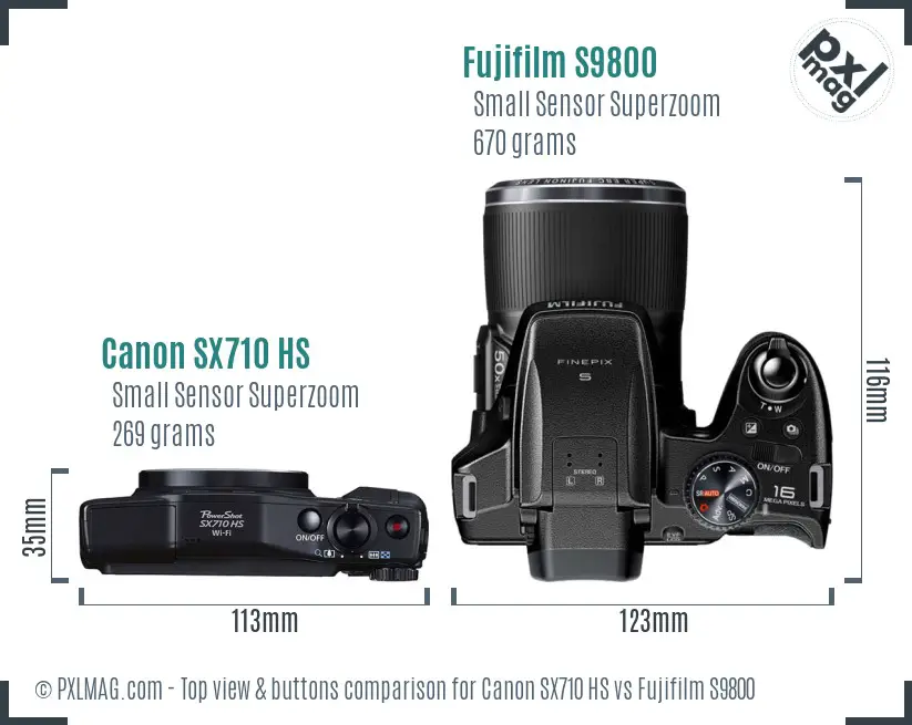 Canon SX710 HS vs Fujifilm S9800 top view buttons comparison