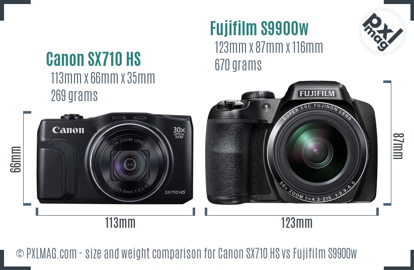 Canon SX710 HS vs Fujifilm S9900w size comparison