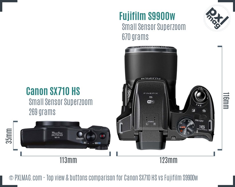 Canon SX710 HS vs Fujifilm S9900w top view buttons comparison