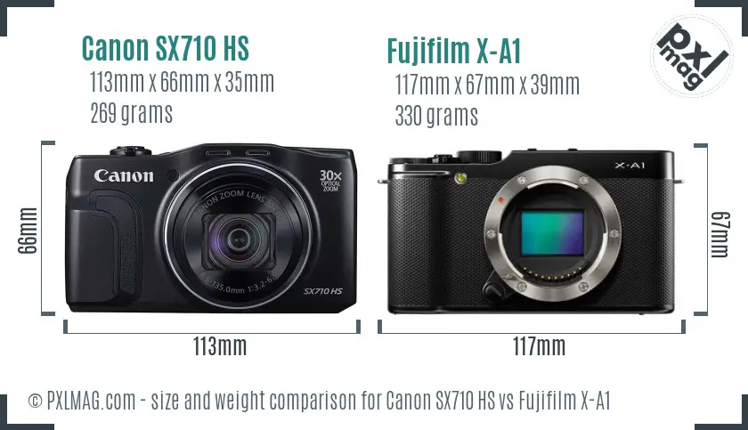 Canon SX710 HS vs Fujifilm X-A1 size comparison