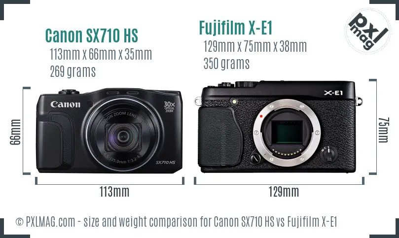 Canon SX710 HS vs Fujifilm X-E1 size comparison