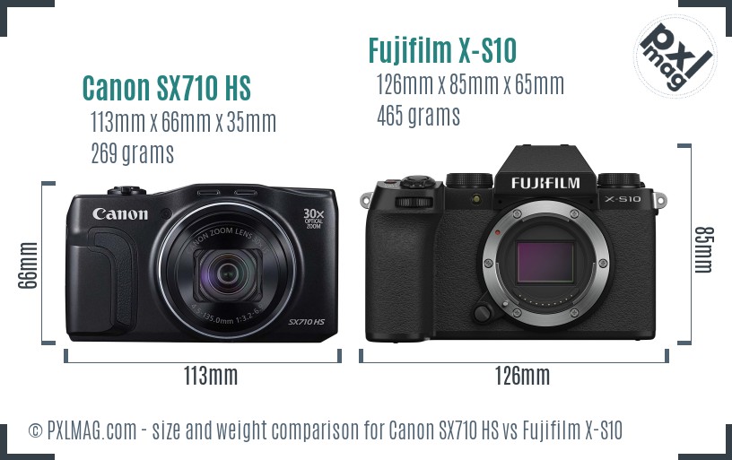 Canon SX710 HS vs Fujifilm X-S10 size comparison