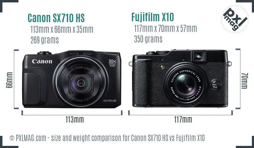 Canon SX710 HS vs Fujifilm X10 size comparison
