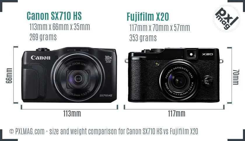 Canon SX710 HS vs Fujifilm X20 size comparison