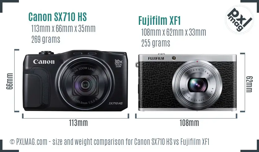 Canon SX710 HS vs Fujifilm XF1 size comparison