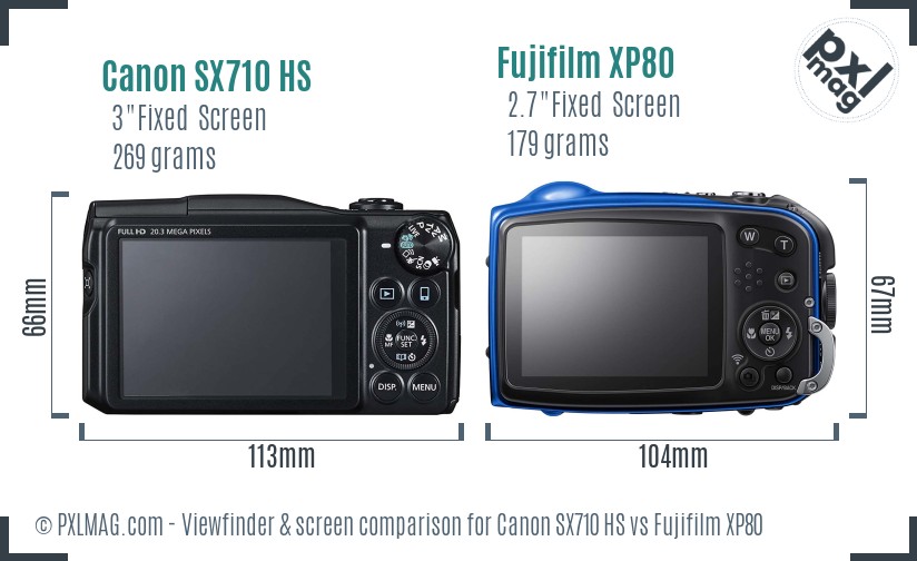 Canon SX710 HS vs Fujifilm XP80 Screen and Viewfinder comparison