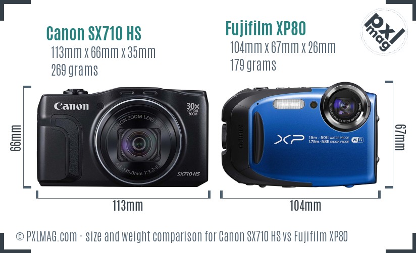 Canon SX710 HS vs Fujifilm XP80 size comparison