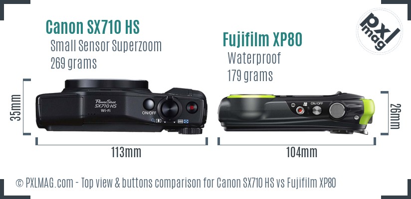 Canon SX710 HS vs Fujifilm XP80 top view buttons comparison