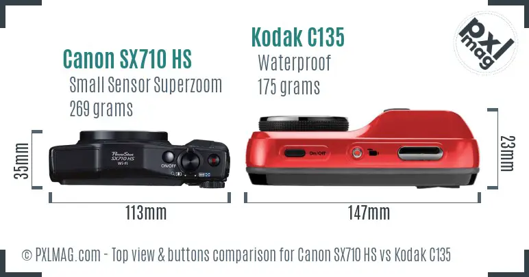 Canon SX710 HS vs Kodak C135 top view buttons comparison