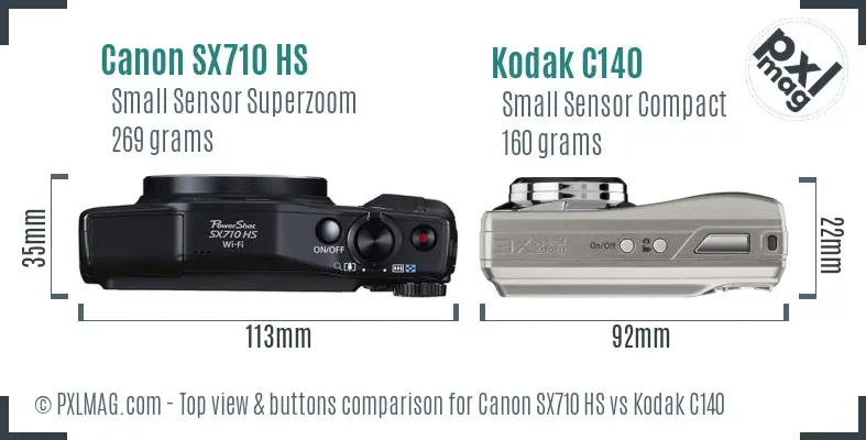 Canon SX710 HS vs Kodak C140 top view buttons comparison Canon SX710 HS vs Kodak C140 top view buttons comparison