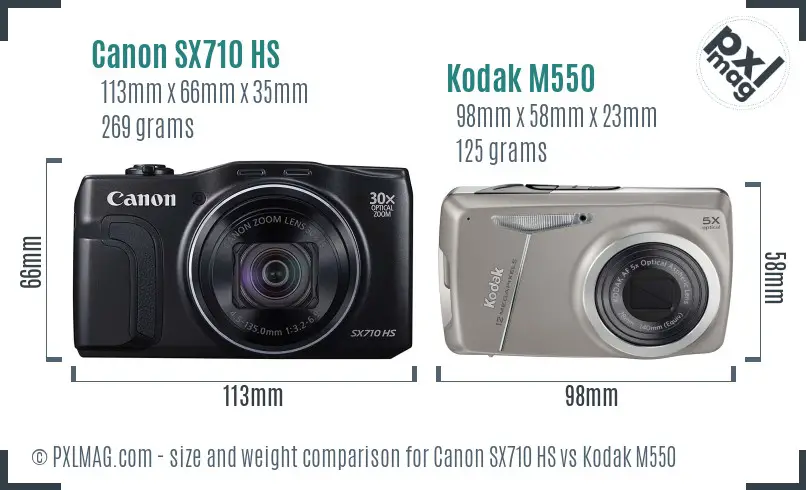 Canon SX710 HS vs Kodak M550 size comparison