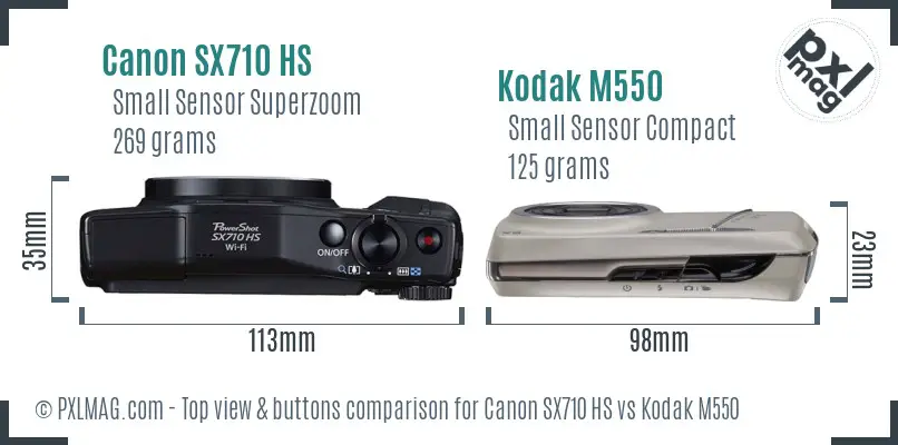 Canon SX710 HS vs Kodak M550 top view buttons comparison
