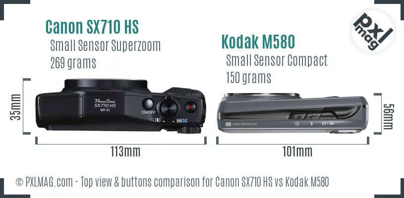 Canon SX710 HS vs Kodak M580 top view buttons comparison Canon SX710 HS vs Kodak M580 top view buttons comparison