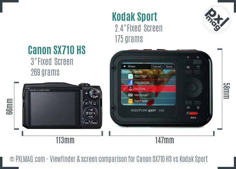 Canon SX710 HS vs Kodak Sport Screen and Viewfinder comparison