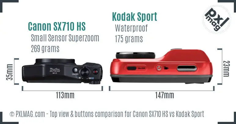 Canon SX710 HS vs Kodak Sport top view buttons comparison