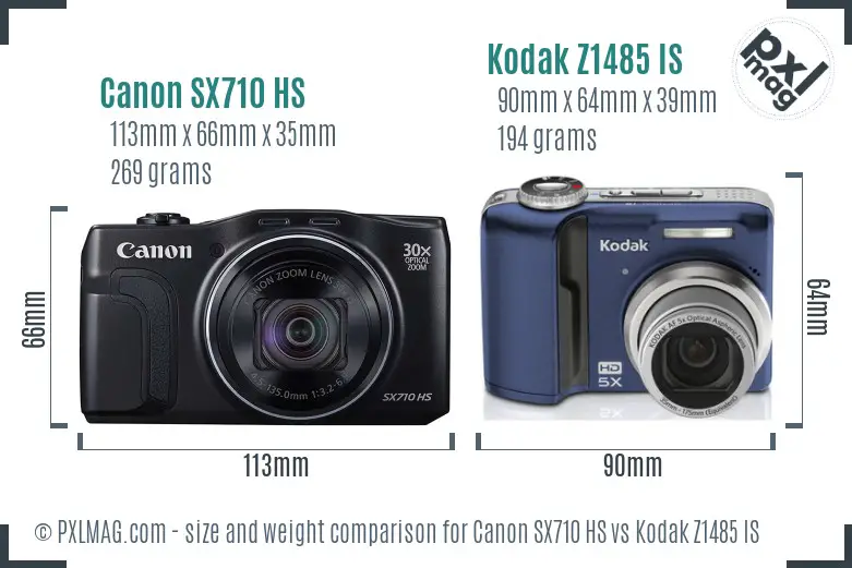 Canon SX710 HS vs Kodak Z1485 IS size comparison Canon SX710 HS vs Kodak Z1485 IS size comparison