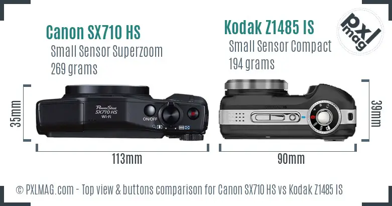 Canon SX710 HS vs Kodak Z1485 IS top view buttons comparison Canon SX710 HS vs Kodak Z1485 IS top view buttons comparison