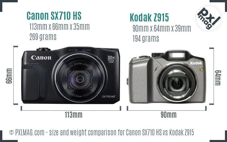 Canon SX710 HS vs Kodak Z915 size comparison