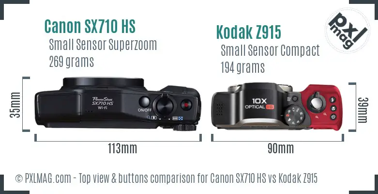 Canon SX710 HS vs Kodak Z915 top view buttons comparison