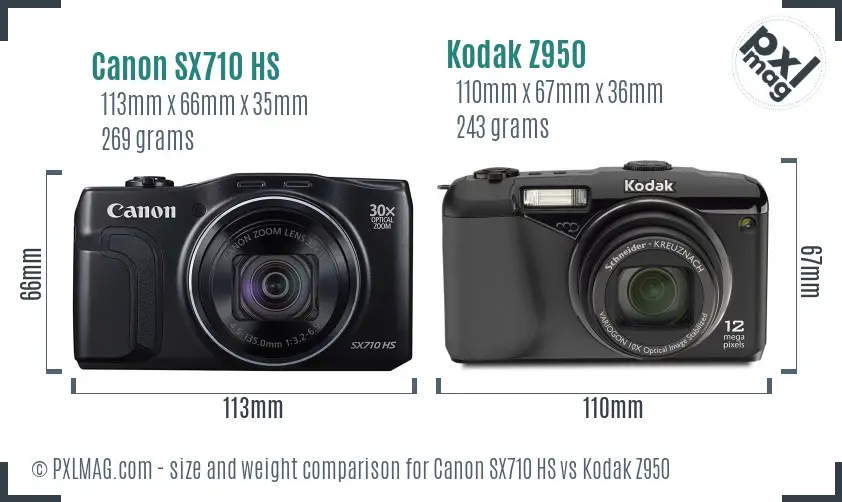 Canon SX710 HS vs Kodak Z950 size comparison