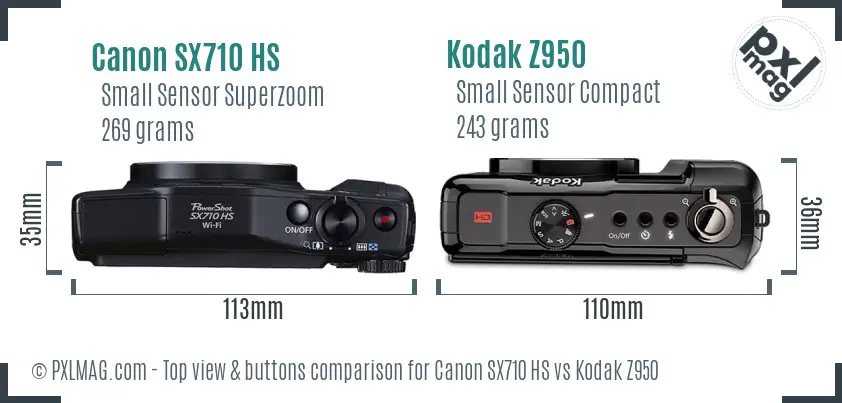 Canon SX710 HS vs Kodak Z950 top view buttons comparison